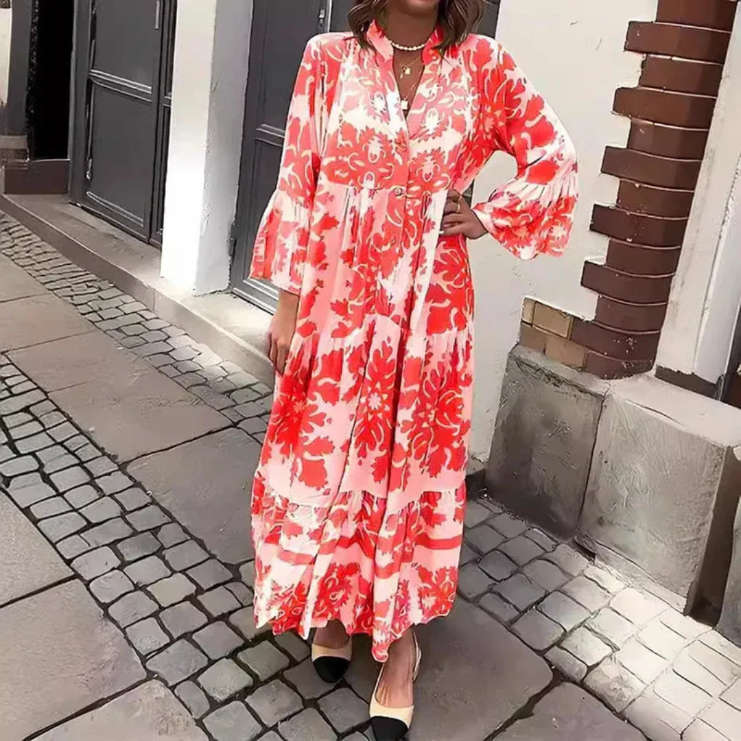 Tilda | Damen Midikleid Langarm Midi Boho