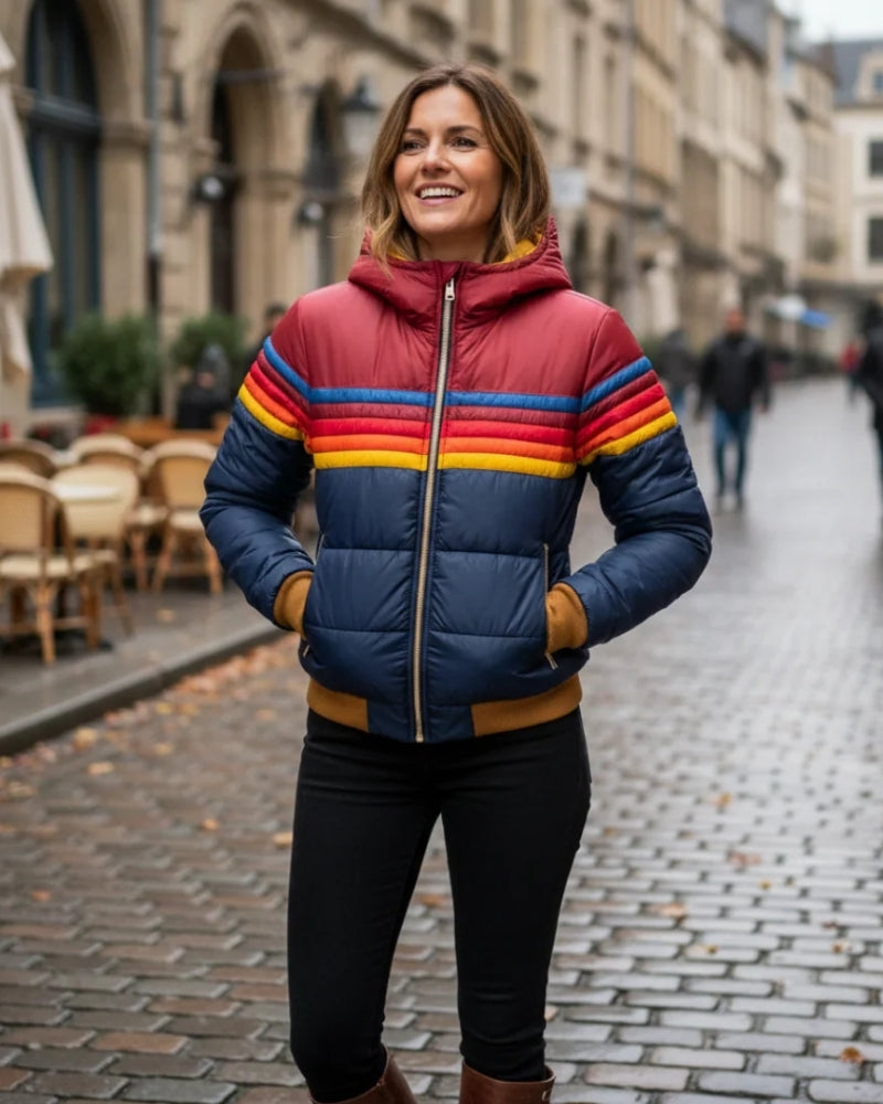 Übergangsjacke Damen – Colorblock Pufferjacke aus Polyesterfaser