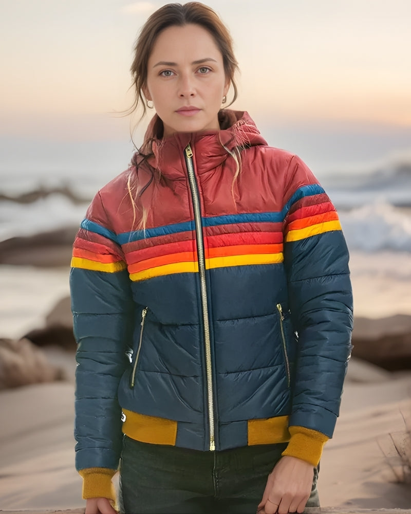 Übergangsjacke Damen – Colorblock Pufferjacke aus Polyesterfaser