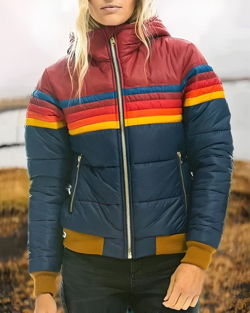 Übergangsjacke Damen – Colorblock Pufferjacke aus Polyesterfaser