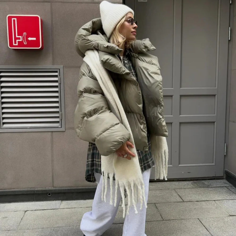 Übergroße Damen-Winterjacke – Pufferdesign mit Glanz-Optik