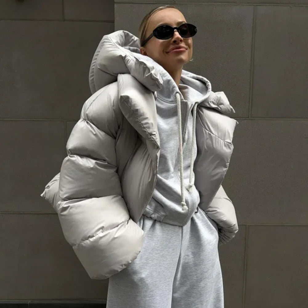 Übergroße Damen-Winterjacke – Pufferdesign mit Glanz-Optik