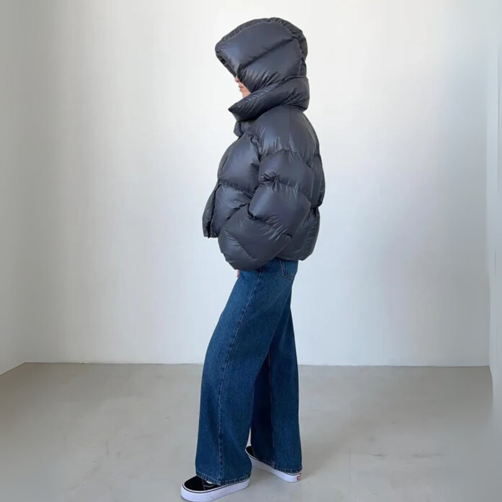 Übergroße Damen-Winterjacke – Pufferdesign mit Glanz-Optik