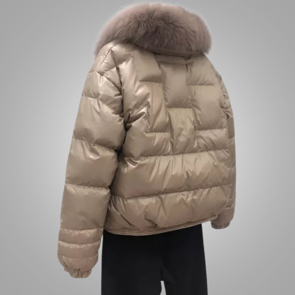 Übergroße, Glänzende Puffer-Winterjacke für Frauen - Komfortabler, Gesteppter Stil