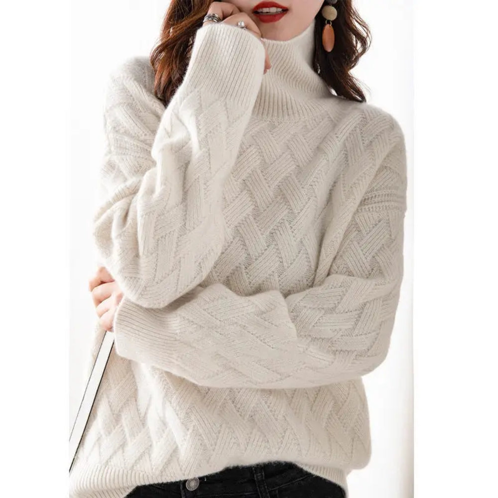 Übergroßer Strickpullover – Warmer Rollkragen mit langen Ärmeln