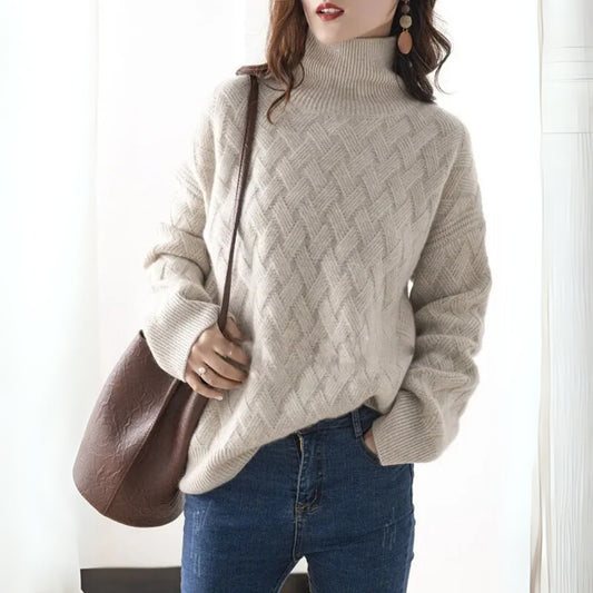 Übergroßer Strickpullover – Warmer Rollkragen mit langen Ärmeln