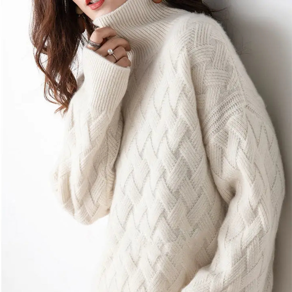 Übergroßer Strickpullover – Warmer Rollkragen mit langen Ärmeln