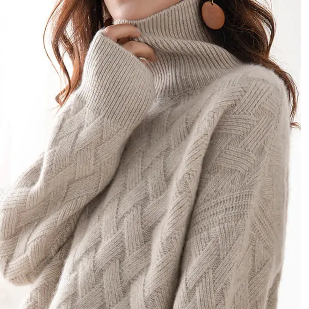 Übergroßer Strickpullover – Warmer Rollkragen mit langen Ärmeln