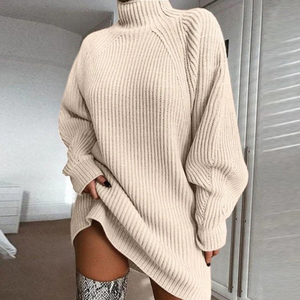 Übergroßer Winterpullover - Langer Rollkragenstrick für Frauen
