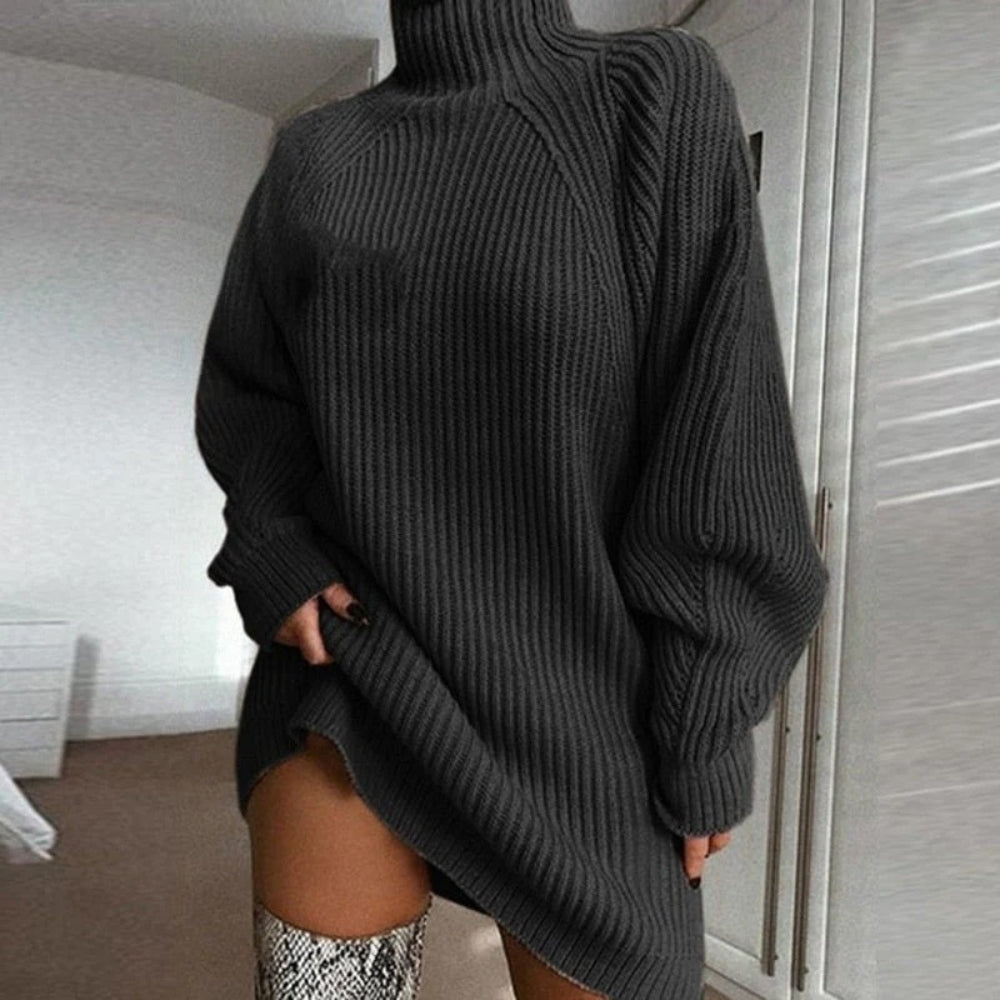Übergroßer Winterpullover - Langer Rollkragenstrick für Frauen