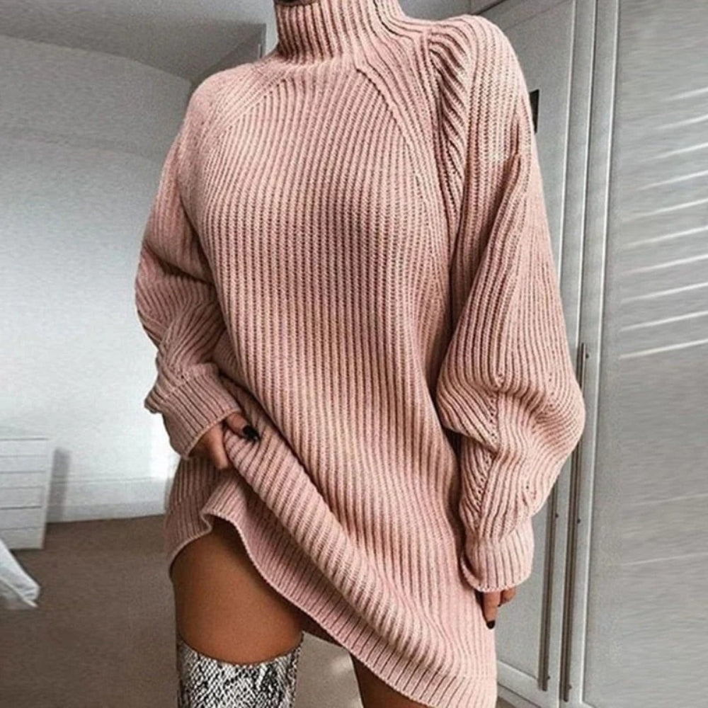 Übergroßer Winterpullover - Langer Rollkragenstrick für Frauen