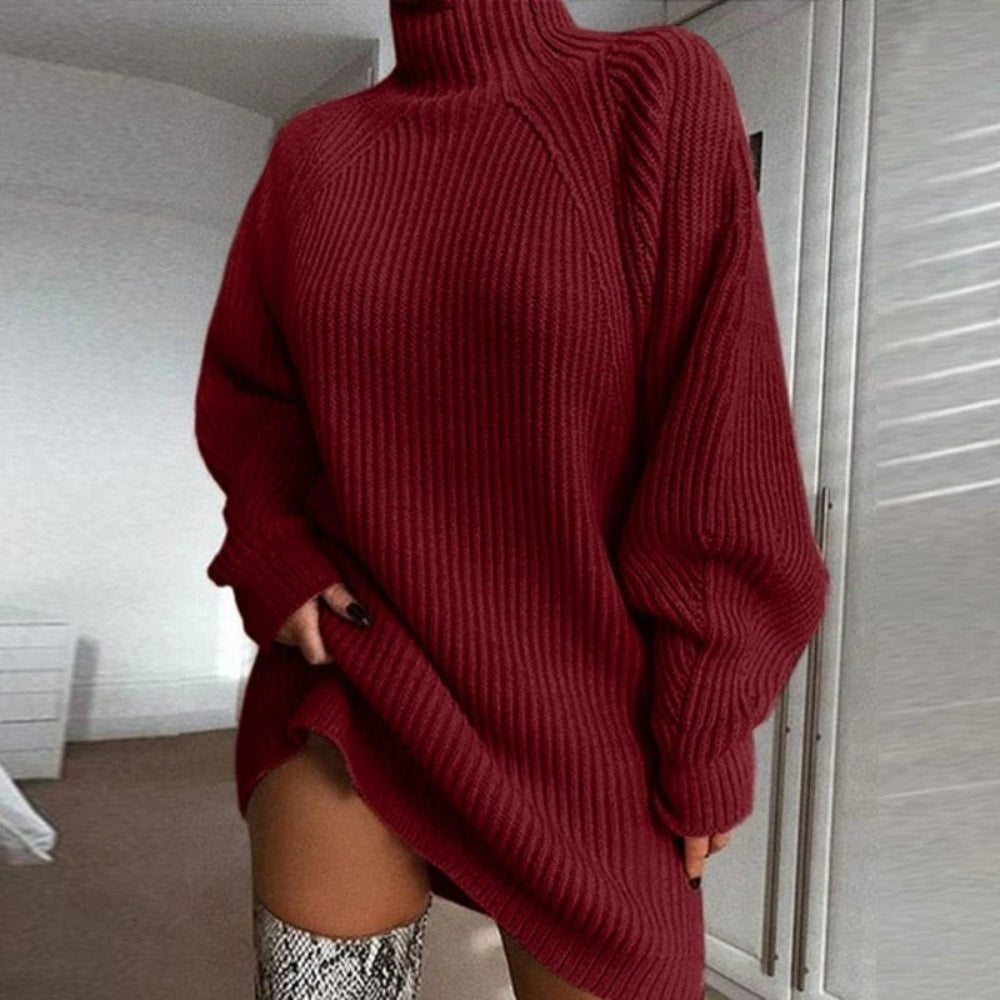 Übergroßer Winterpullover - Langer Rollkragenstrick für Frauen