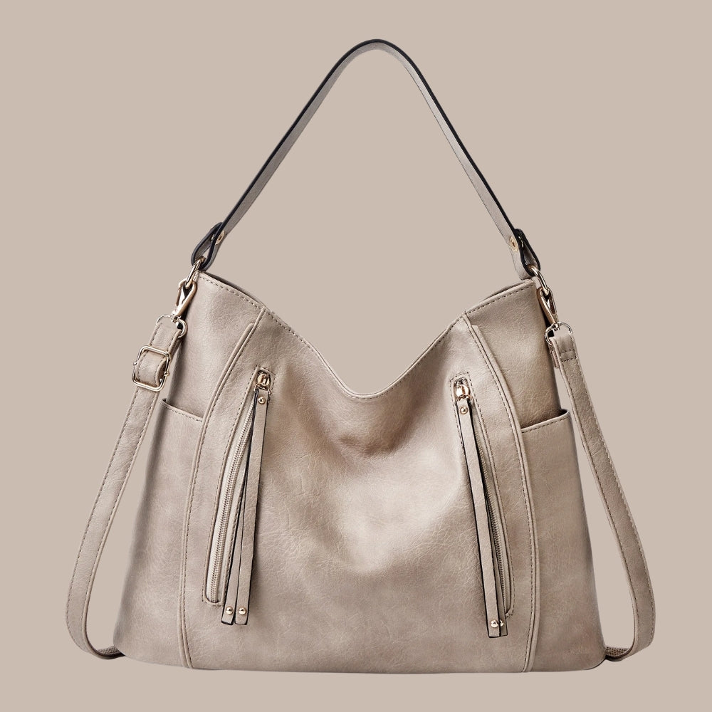 Umhängetasche für Frauen - Große Alltagstasche mit Reißverschlüssen