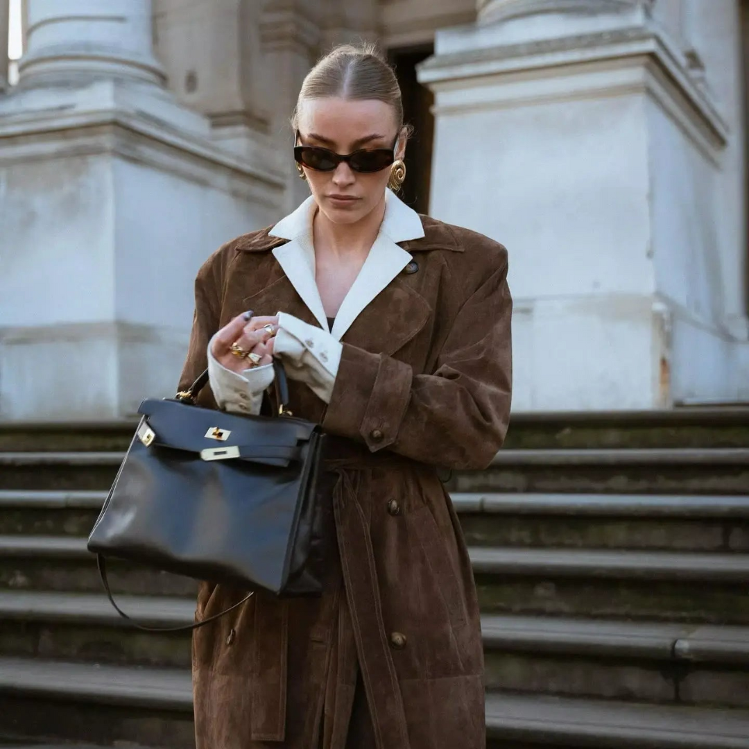 Vintage Damen-Winterjacke – Langer Trenchcoat mit vielseitigem Gürtel