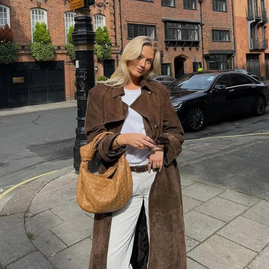 Vintage Damen-Winterjacke – Langer Trenchcoat mit vielseitigem Gürtel