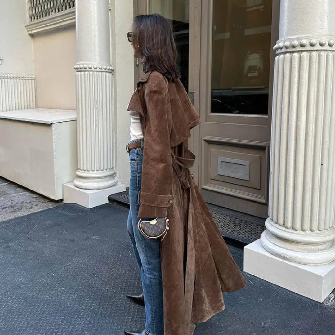 Vintage Damen-Winterjacke – Langer Trenchcoat mit vielseitigem Gürtel