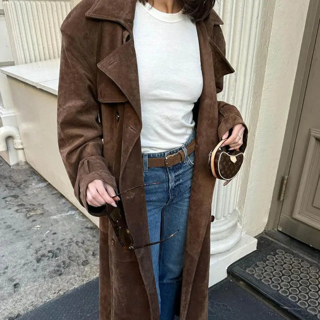 Vintage Damen-Winterjacke – Langer Trenchcoat mit vielseitigem Gürtel