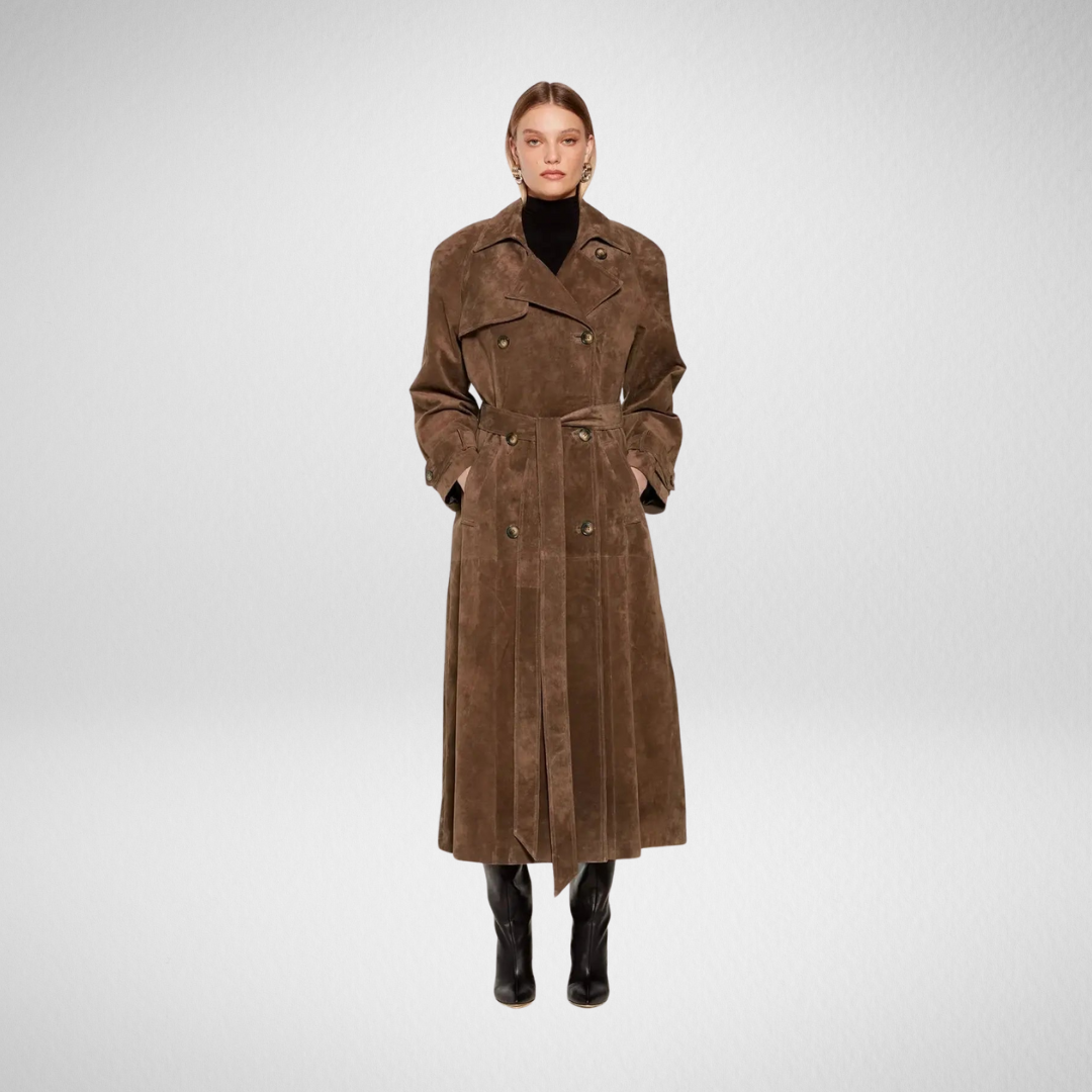 Vintage Damen-Winterjacke – Langer Trenchcoat mit vielseitigem Gürtel