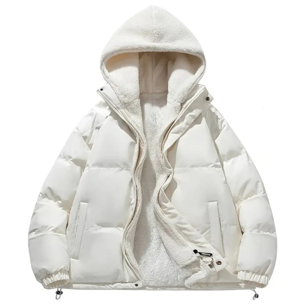 Wärmende, glänzende Puffer-Winterjacke für Damen – mit Isolierung und Kapuze