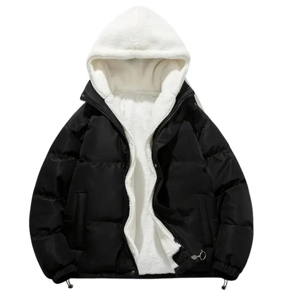 Wärmende, glänzende Puffer-Winterjacke für Damen – mit Isolierung und Kapuze