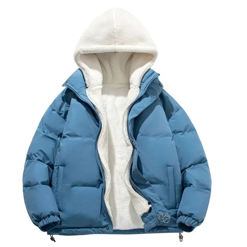 Wärmende, glänzende Puffer-Winterjacke für Damen – mit Isolierung und Kapuze