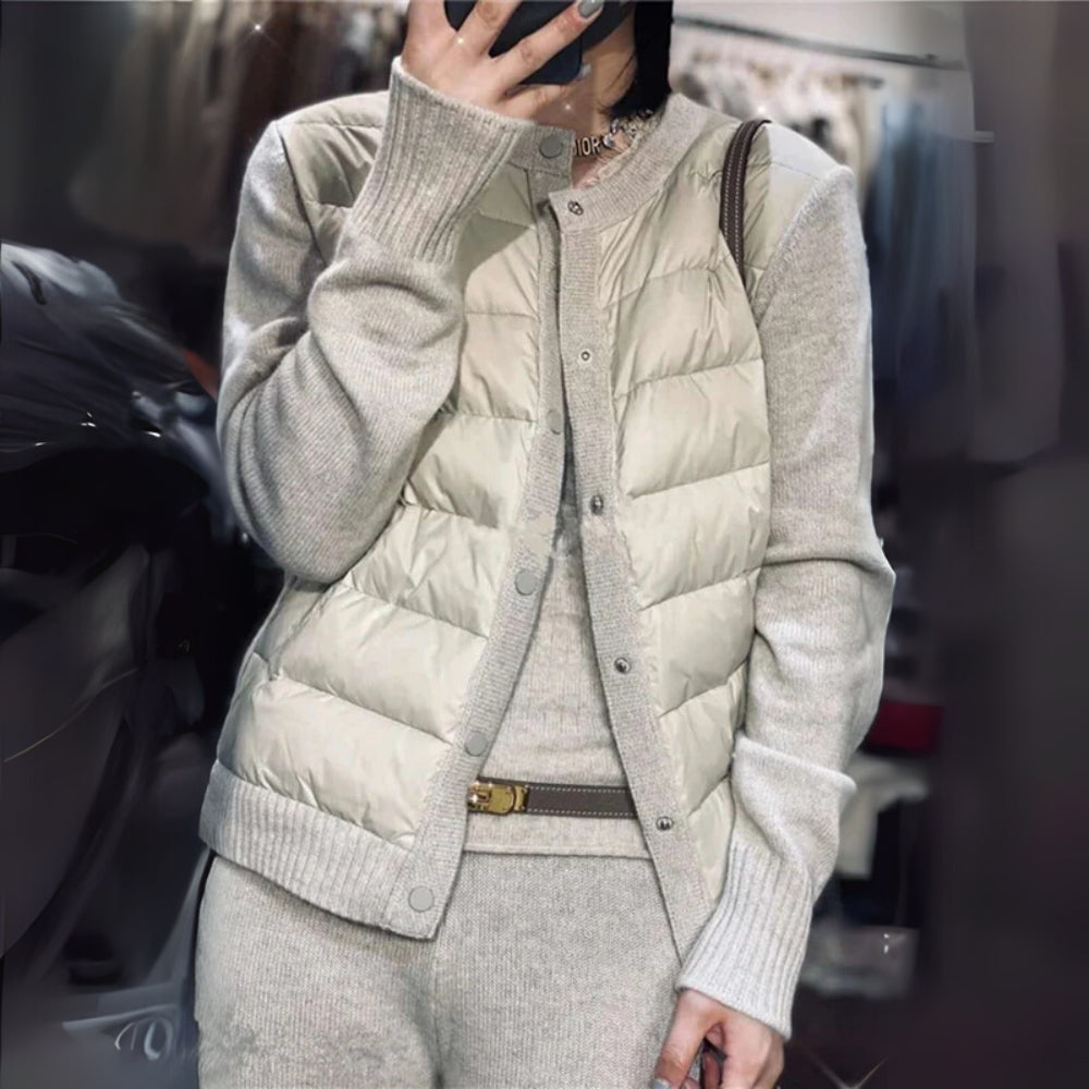 Warme graue Winterjacke Damen - Leichte Jacke mit Knöpfen für jeden Tag