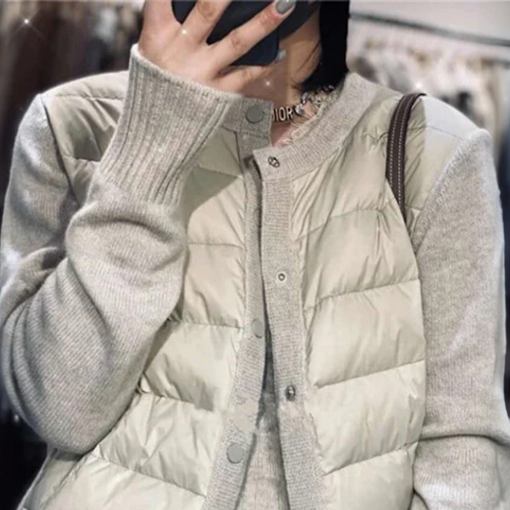 Warme graue Winterjacke Damen - Leichte Jacke mit Knöpfen für jeden Tag