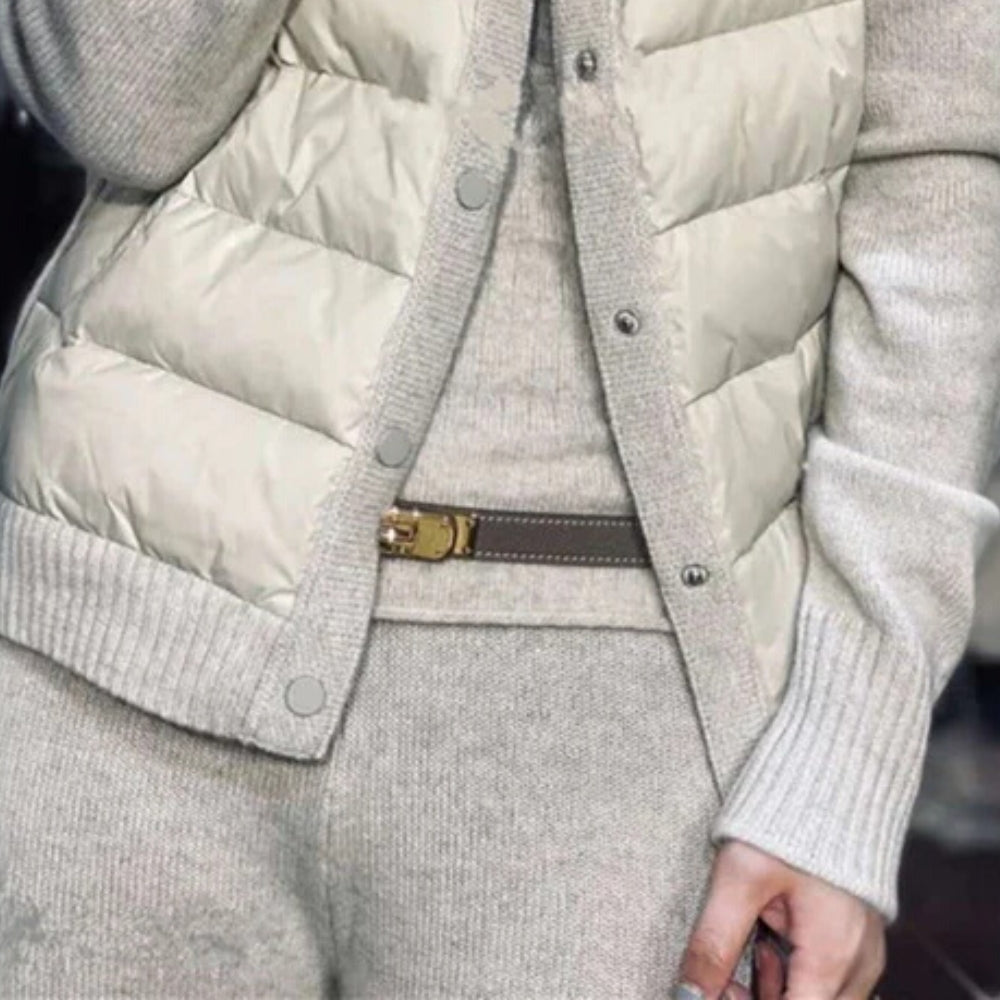 Warme graue Winterjacke Damen - Leichte Jacke mit Knöpfen für jeden Tag