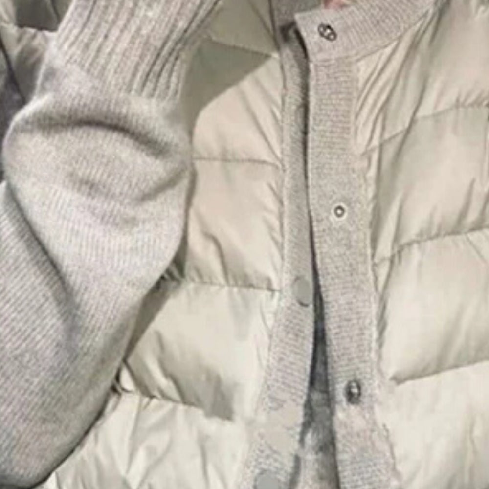 Warme graue Winterjacke Damen - Leichte Jacke mit Knöpfen für jeden Tag