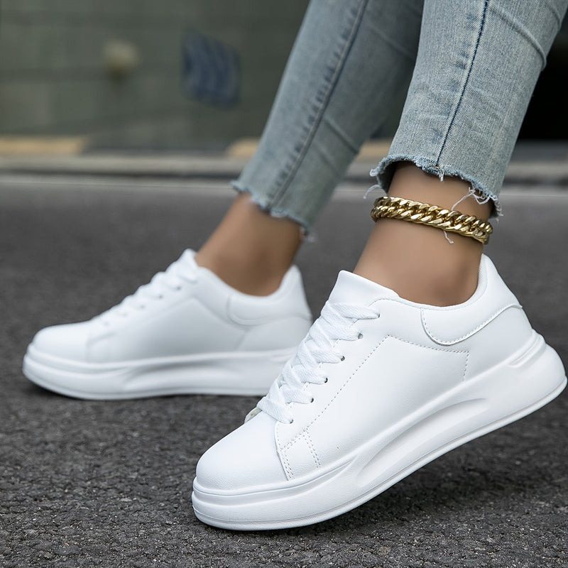 Weiße Laufschuhe Damen – Rutschfeste Freizeitschuhe mit Schnürsenkeln und Minimalistischem Design