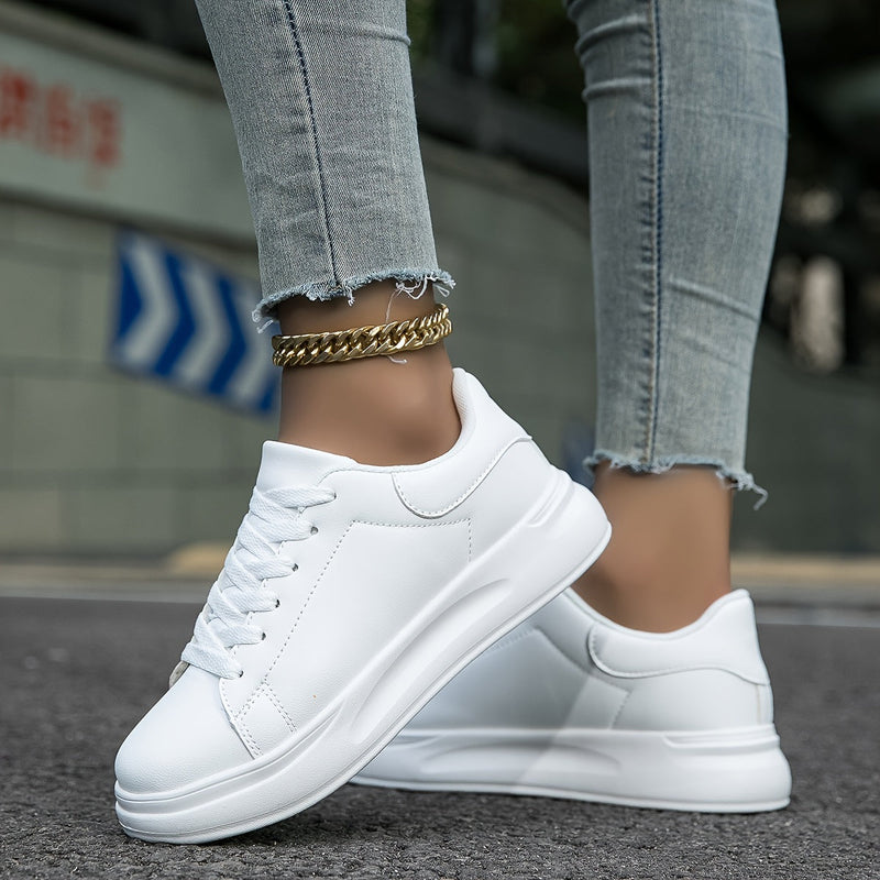 Weiße Laufschuhe Damen – Rutschfeste Freizeitschuhe mit Schnürsenkeln und Minimalistischem Design