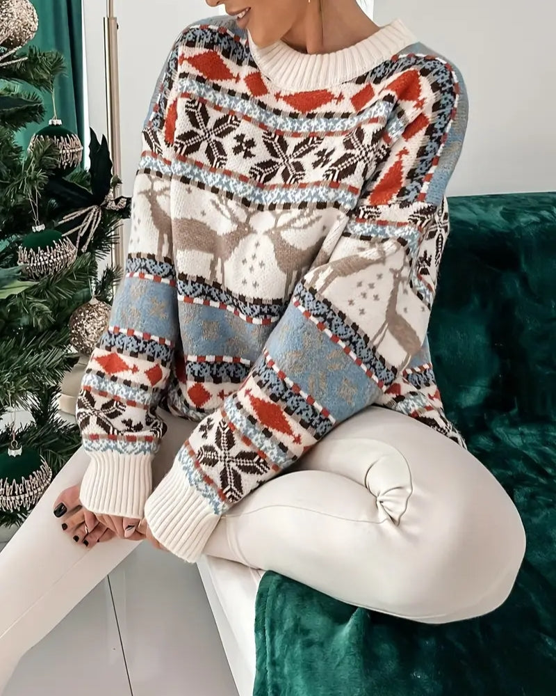 Weihnachtspullover Damen – Mit Rentier- und Schneeflockenmuster