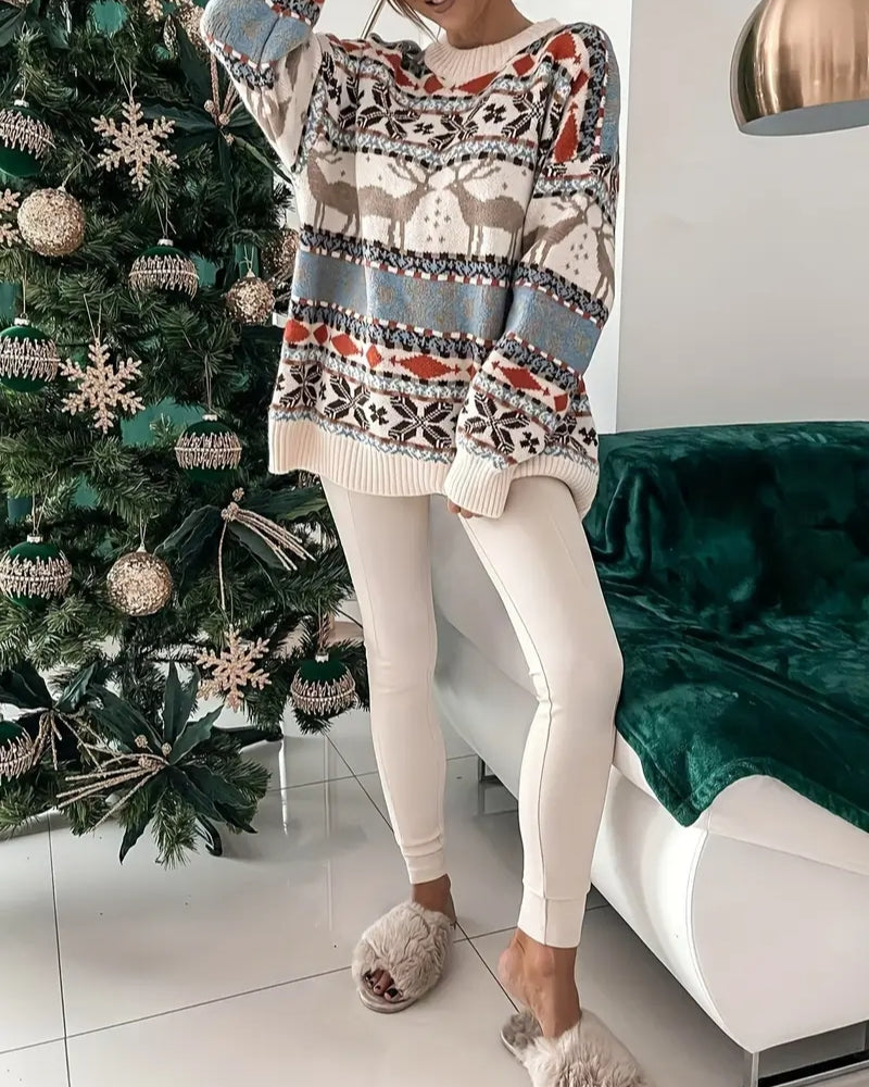 Weihnachtspullover Damen – Mit Rentier- und Schneeflockenmuster
