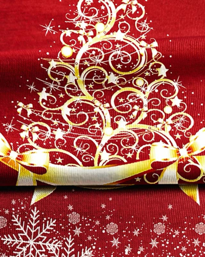 Weihnachtspullover Damen – Rot mit Goldenem Baum-Motiv