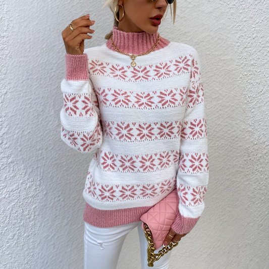 Weihnachtspullover für Damen – Festlicher Weihnachtspullover mit Rundhalsausschnitt und Wintermotiv