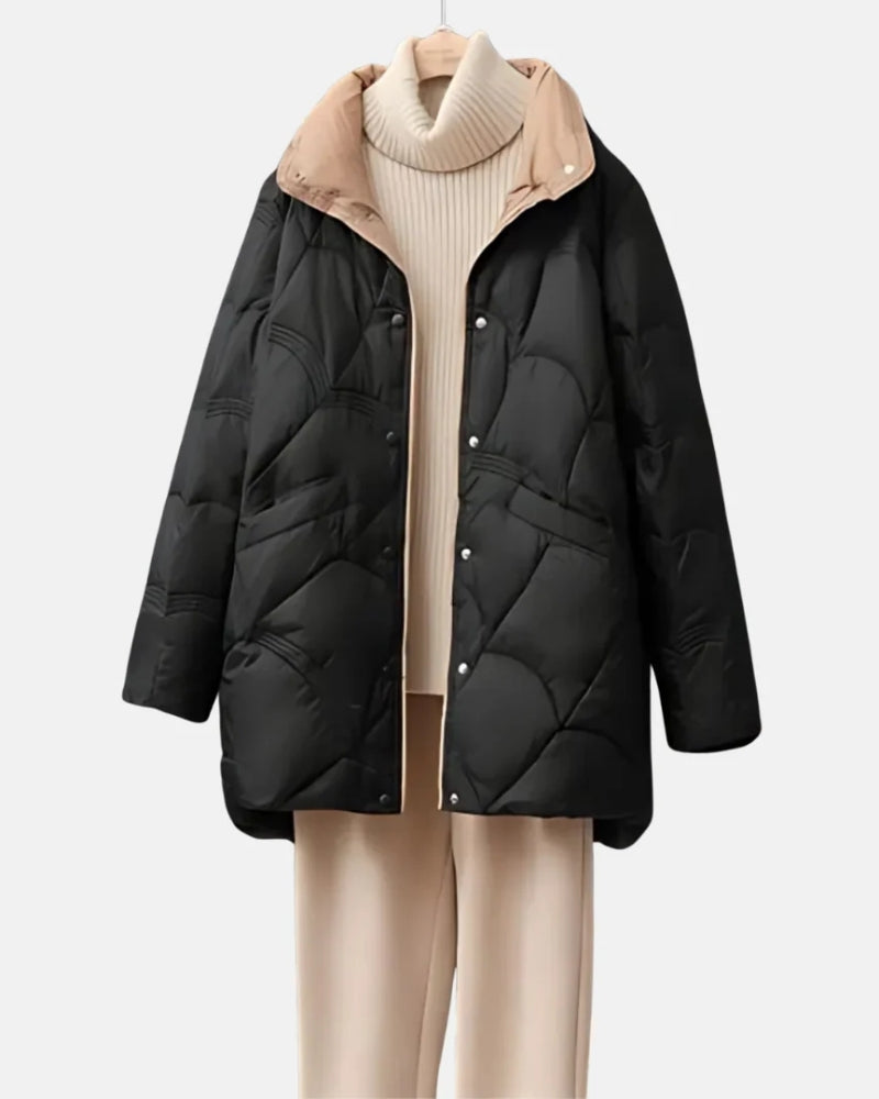 Wende Winterjacke Damen Mantel – Kurzer Steppmantel mit Druckknöpfen