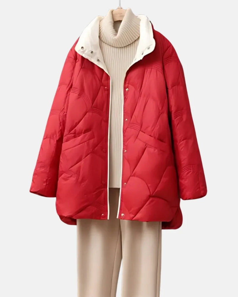 Wende Winterjacke Damen Mantel – Kurzer Steppmantel mit Druckknöpfen