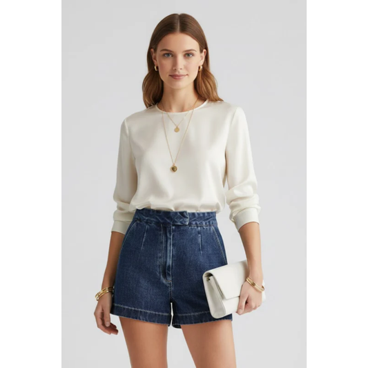 Wiebke | Damen Shorts Mit Hoher Taille Und Umschlag Saum