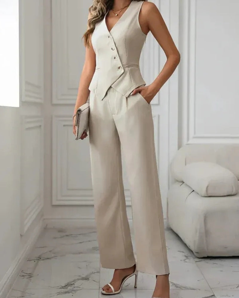 Winter-Hosenanzug für Damen - Einreihige Weste und ausgestellte Hose