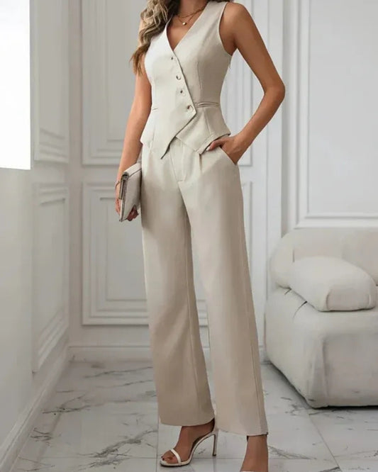 Winter-Hosenanzug für Damen - Einreihige Weste und ausgestellte Hose