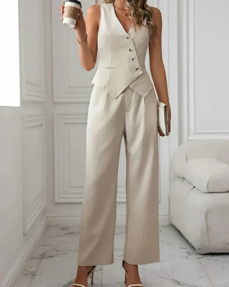Winter-Hosenanzug für Damen - Einreihige Weste und ausgestellte Hose