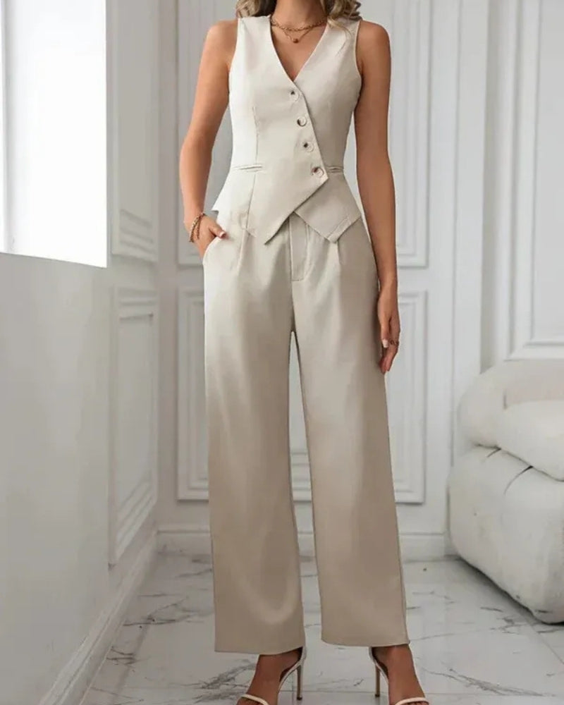 Winter-Hosenanzug für Damen - Einreihige Weste und ausgestellte Hose