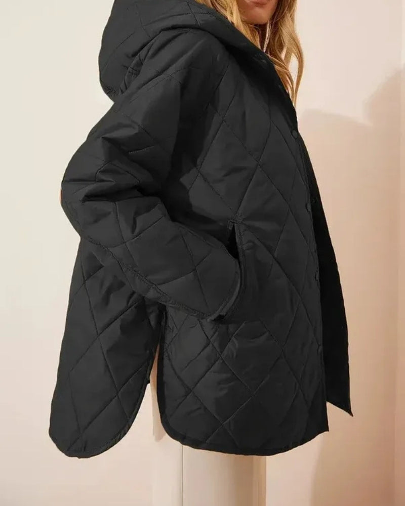 Winter Pufferjacke Damen – Lange gesteppte Winterjacke mit Kapuze und lockerem Schnitt