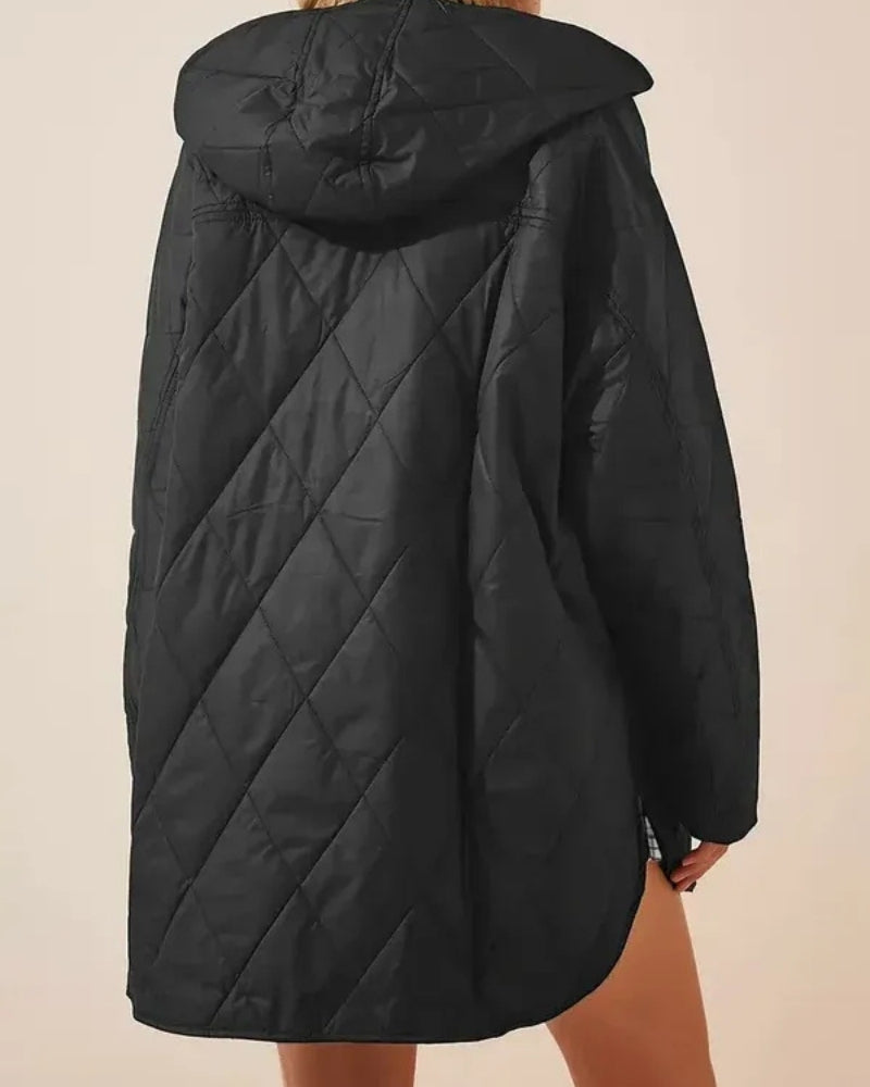 Winter Pufferjacke Damen – Lange gesteppte Winterjacke mit Kapuze und lockerem Schnitt