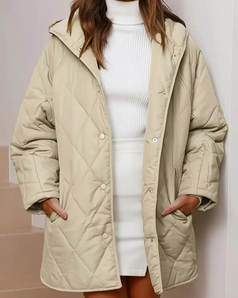 Winter Pufferjacke Damen – Lange gesteppte Winterjacke mit Kapuze und lockerem Schnitt