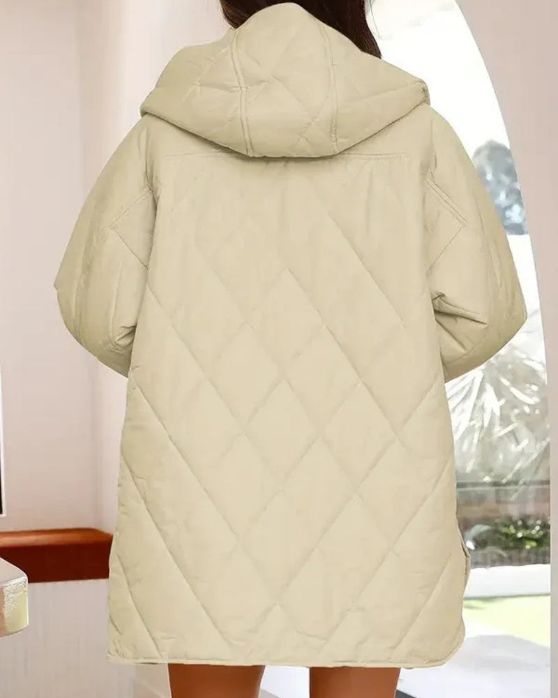 Winter Pufferjacke Damen – Lange gesteppte Winterjacke mit Kapuze und lockerem Schnitt