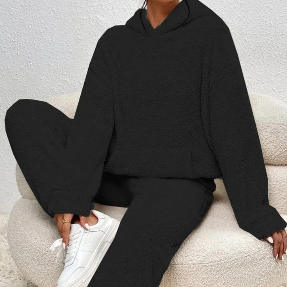 Winter-Trainingsanzug für Frauen - Kapuzenpulli mit Tasche und Hose
