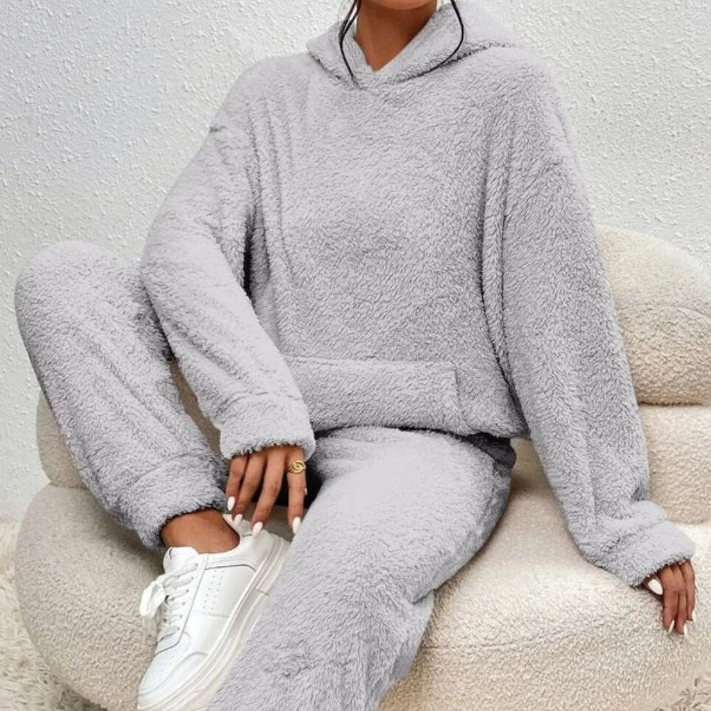 Winter-Trainingsanzug für Frauen - Kapuzenpulli mit Tasche und Hose
