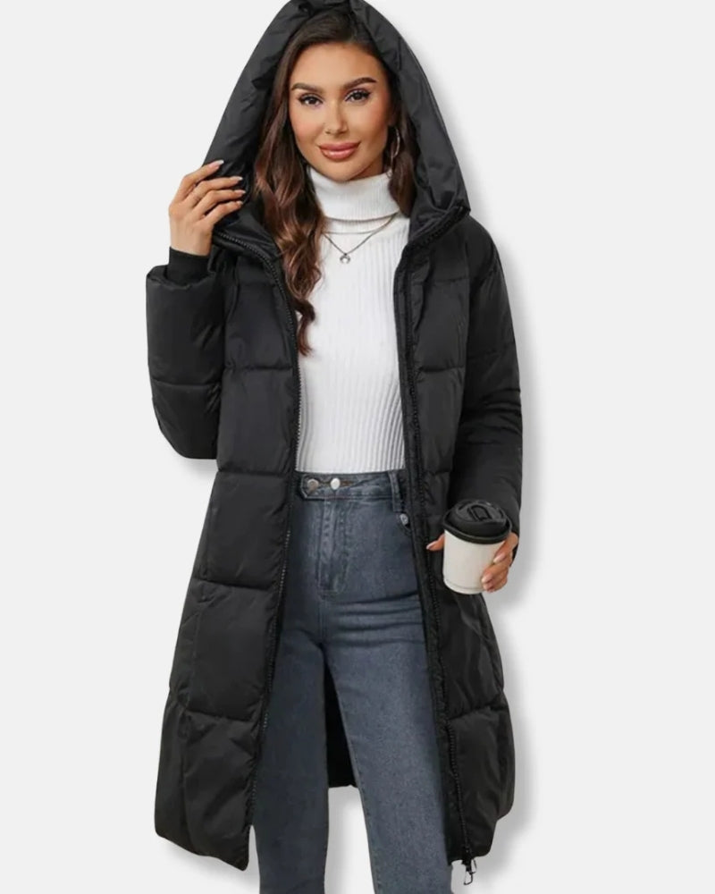Winterjacke Damen – Gestepfter Puffermantel mit Kapuze und Reißverschluss