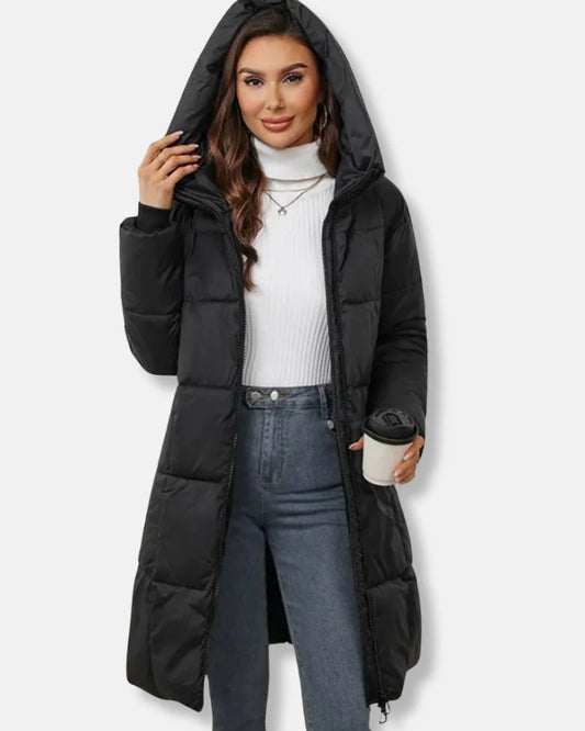 Winterjacke Damen – Gestepfter Puffermantel mit Kapuze und Reißverschluss